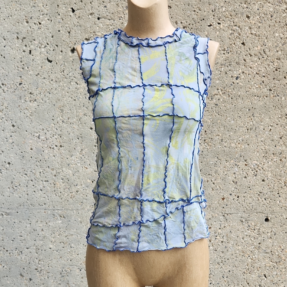Sans Souci Blue and Yellow Sheer Tank Top